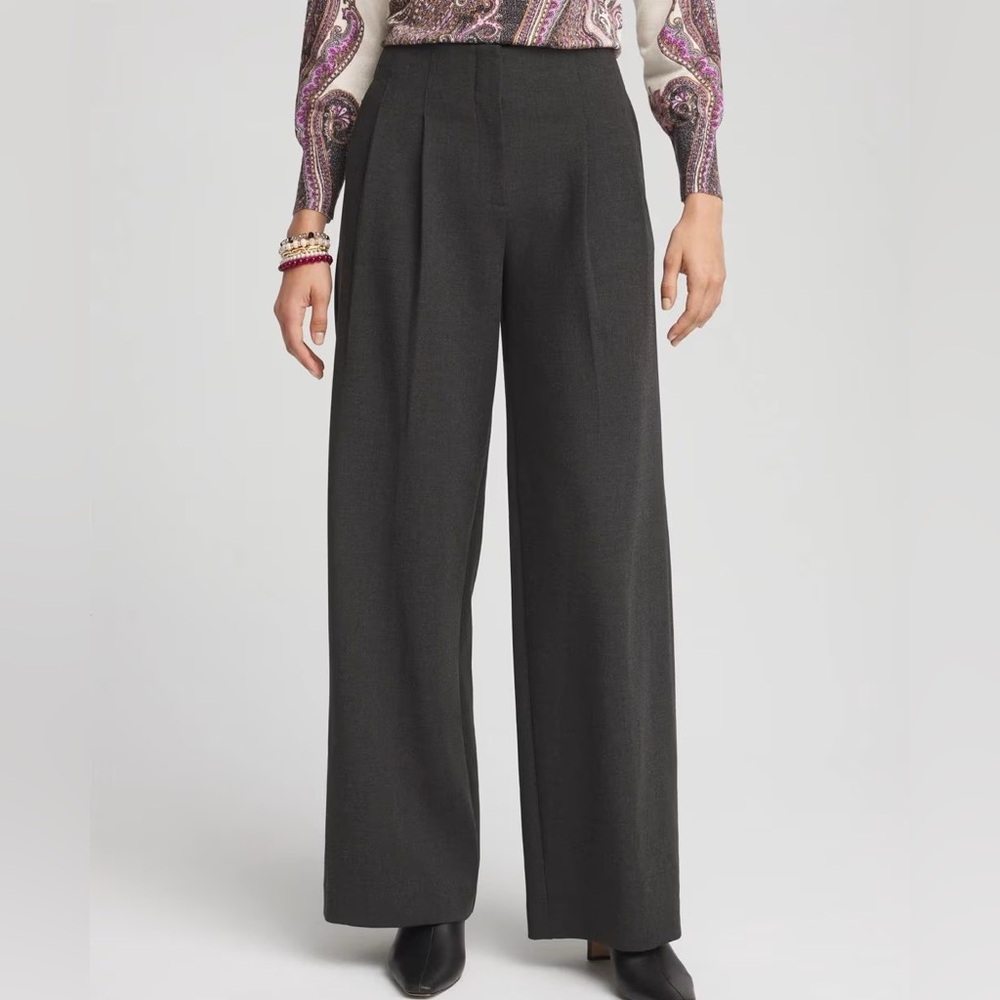 Chico’s NWT Pleated Trouser Pants Gray size 3 XL 16 Wide Leg High Waist Rise